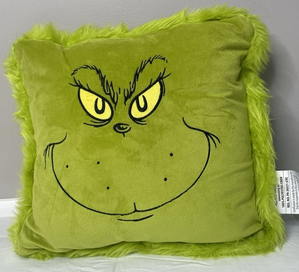 Dr. Seuss The Grinch 16x16 Green Faux Fur Christmas Throw Pillow Ruz 2024